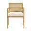 Chaises de salle à manger rembourrées Kelric Japandi avec structure en bois d'hévéa et dossier en rotin naturel pour salle à manger-134780406-134780408