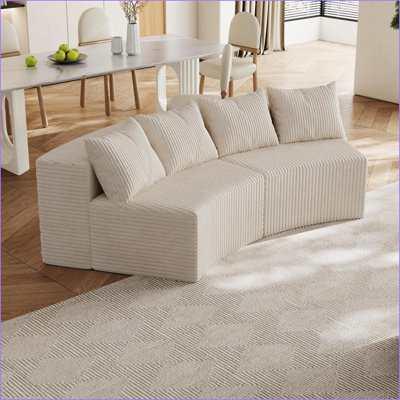 Canapé modulaire, velours côtelé modulaire courbé avec 4 coussins - Bureau de chambre à coucher de salon | Beige | Velours côtelé