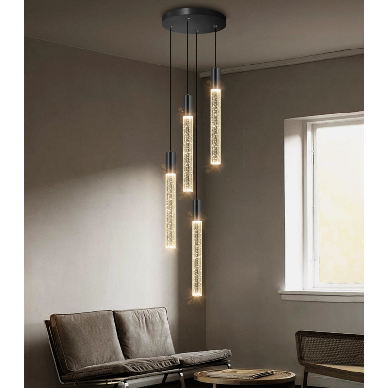 Luminaire suspendu à DEL pour îlot de cuisine à intensité variable, H 70,8 po x l 12 po x P 12 po, Noir mat, 4