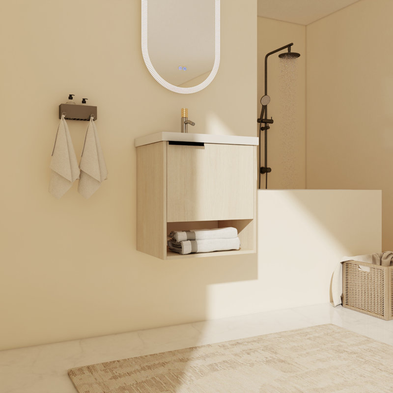 Meuble-lavabo simple mural 19,93 po avec plateau en céramique Caileon