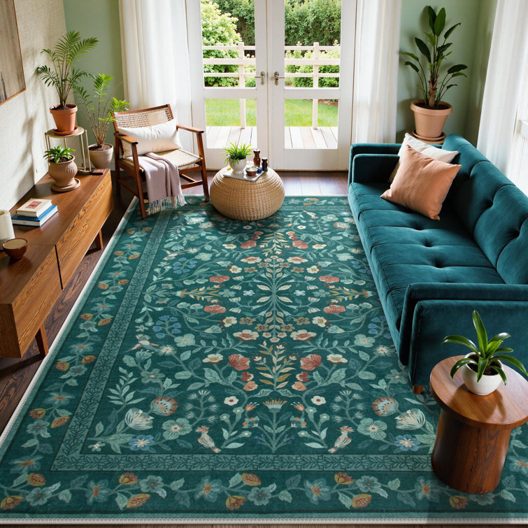  Floral Washable Rugs Non-Slip Ultra-Thin Soft Area Rug Vintage Botanical Print Carpet