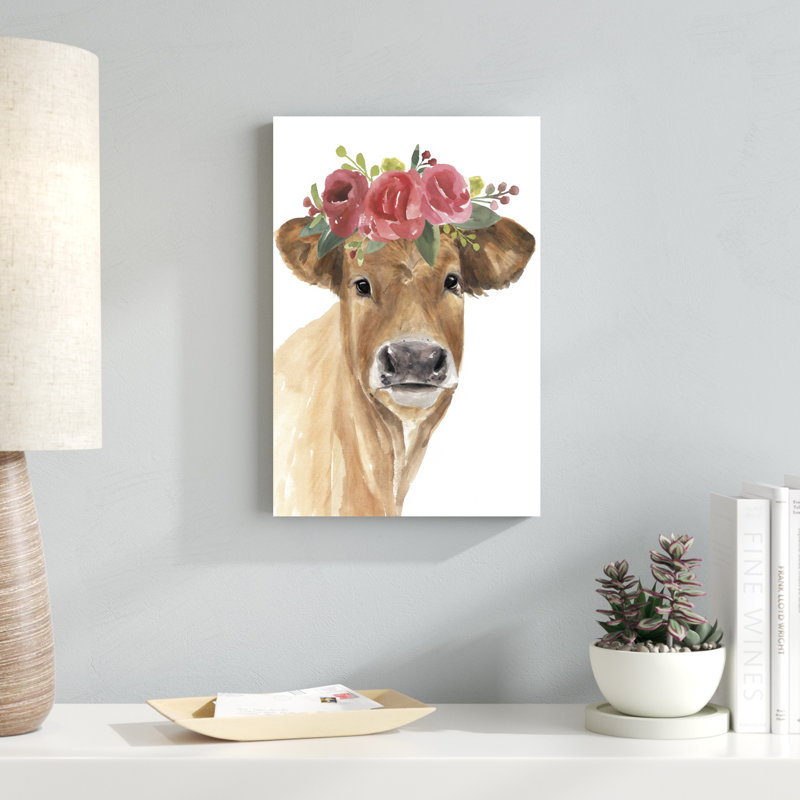 " Flowered Cow I " by Annie Warren, Wrapped Canvas, No, 18" H x 12" W