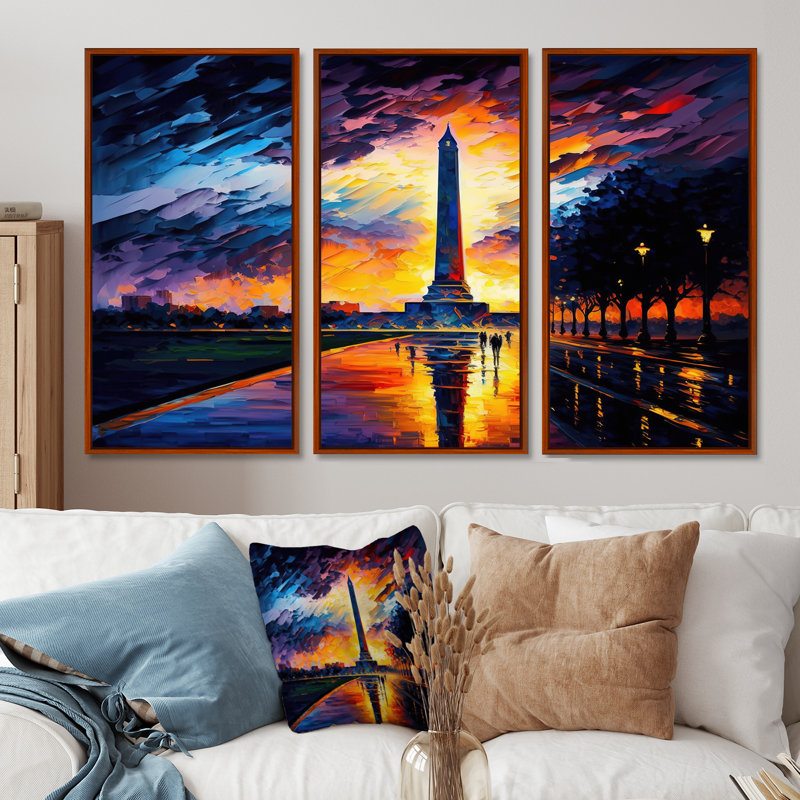 «Colorful Washington Monument», reproduction sur toile 3 pièces, Cadre flottant en érable, H 32 po x l 48 po