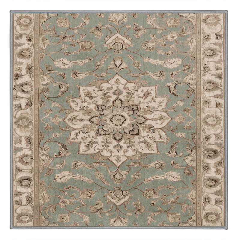 Machine Washable Tabriz Gray Area Rug, Square 7'