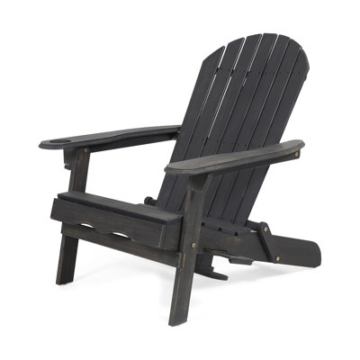 Chair With Cup Holders, Folding In Dark Grey Wood, 35.18 In. Height, 34.79 Width, 30.28 Depth, 22.14 Lb, For Backyard Deck Area Rustic Wood Holders & Ability, D, W, H, Patio