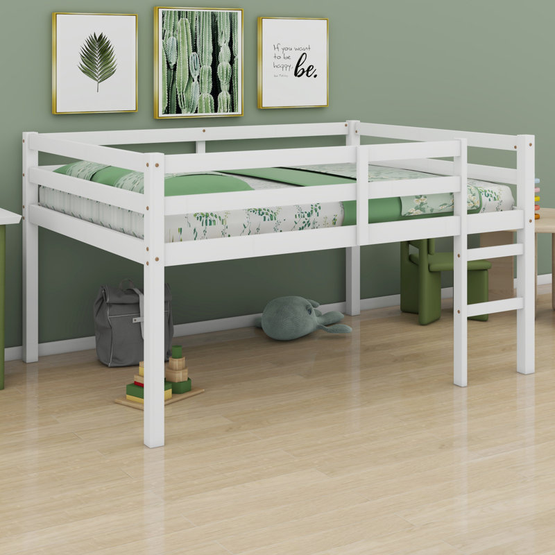 Lit mezzanine en bois avec échelle, Blanc