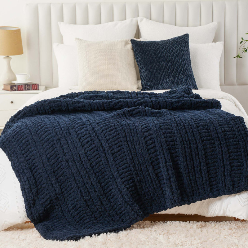 Large Rope Knot Throw Blanket,Soft And Thick Chenille Throw Blanket, 50"X60", Navy