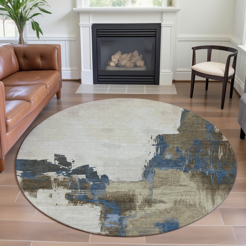 Tapis abstrait lavable à la machine de qualité supérieure Northdale AMF1332, Rond 8 pi
