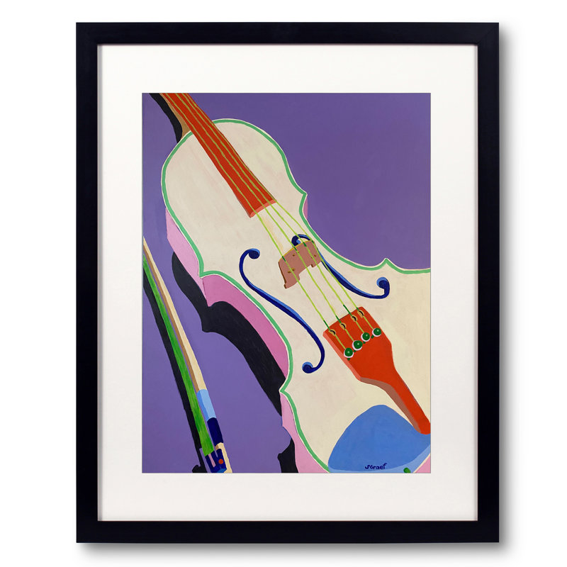 Violon par Sue Graef - peinture encadrée, Papier mat, H 21,25 po x l 17,25 po