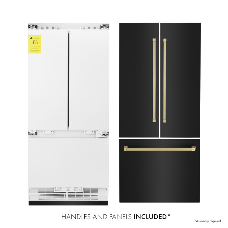 ZLINE 36" 19.6 cu. ft. Built-In 3-Door French Door Refrigerator with Internal Water and Ice Dispenser, Polished Gold