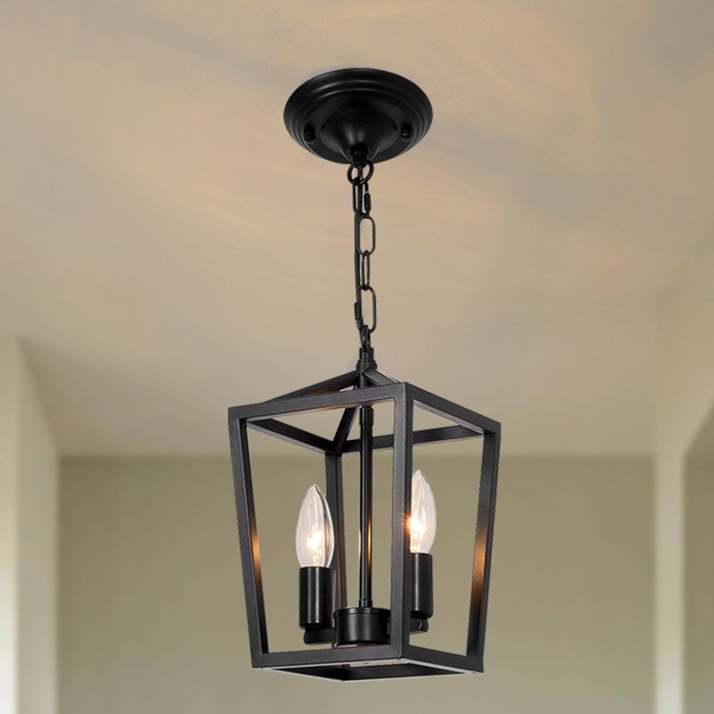 Farmhouse 2-Light Matte Black Dimmable Lantern Pendant Light