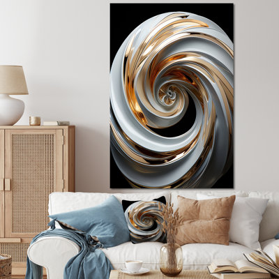 «White and Gold Spiraling Abstraction», art mural abstrait en spirale