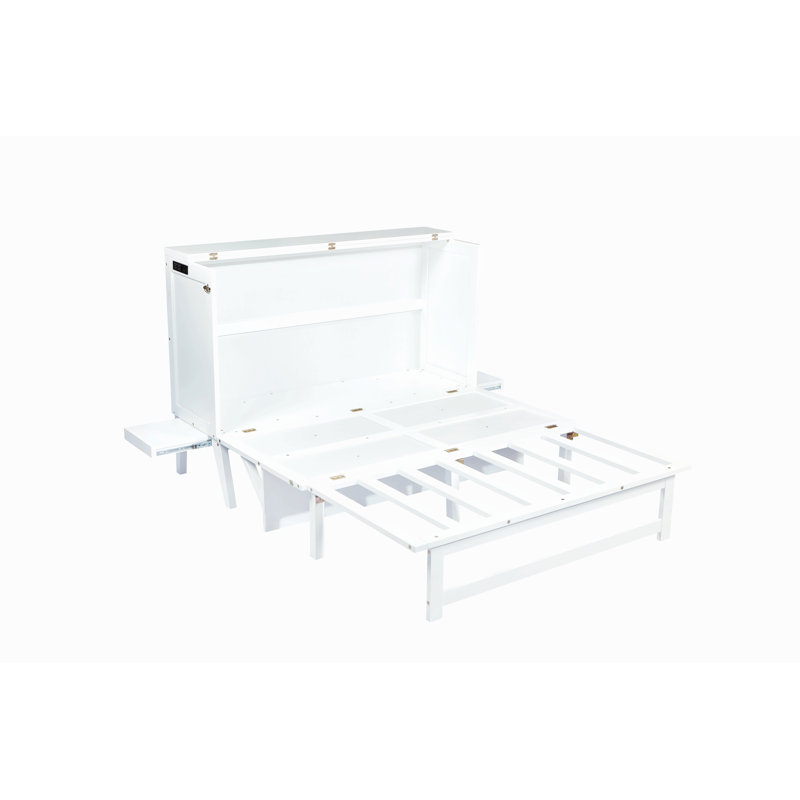 Lit escamotable avec port USB et tablettes amovibles de chaque côté, lit escamotable en pin massif pour bureau personnel, chambre d'amis
