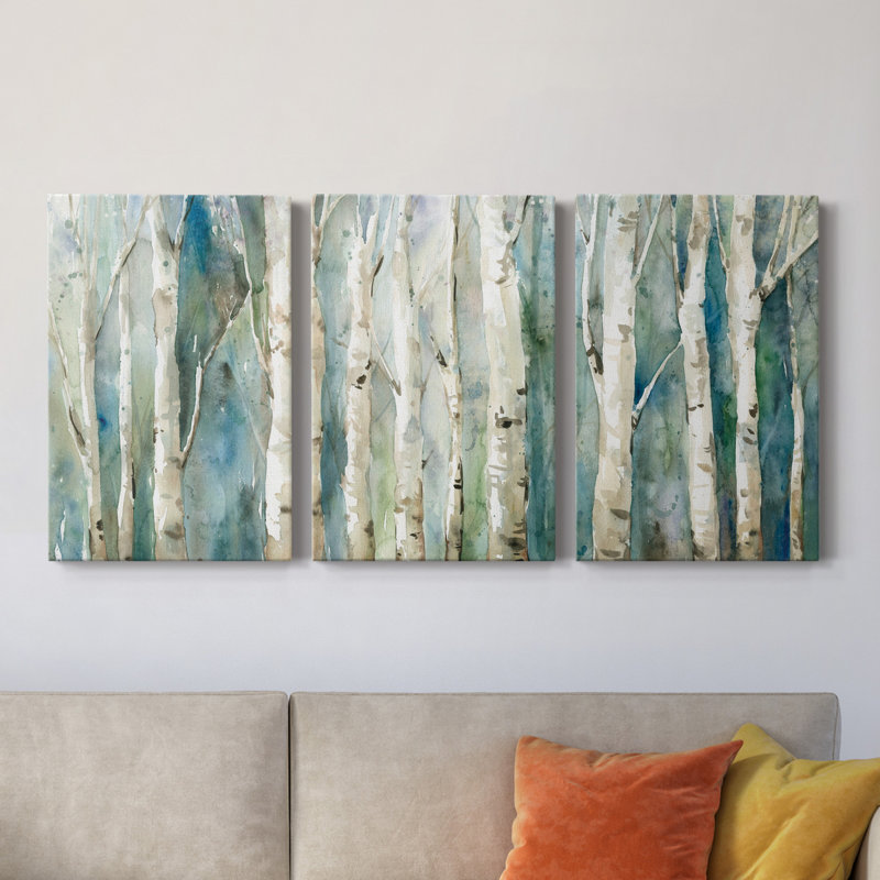 Birch River Walk - ensemble de 3 peintures sur toile tendue, H 60 po x l 120 po x P 1 po