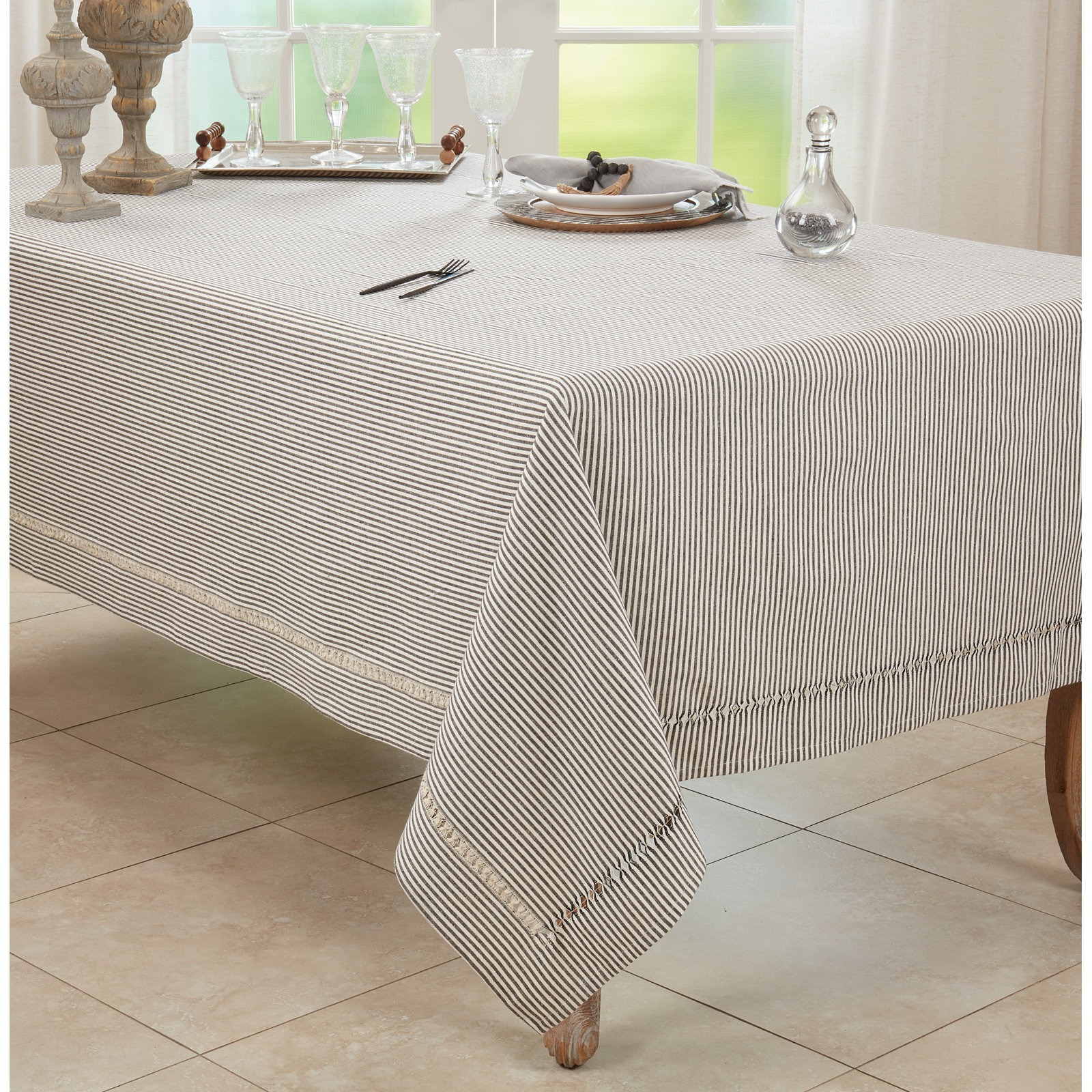 Jaylin Collection Striped Tablecloth, 120"L x 65"W