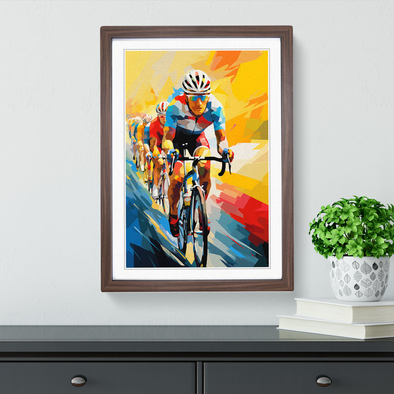 Tour De France Cubism - Single Picture Frame Print on Wood, Walnut Framed, 46cm H x 34cm W