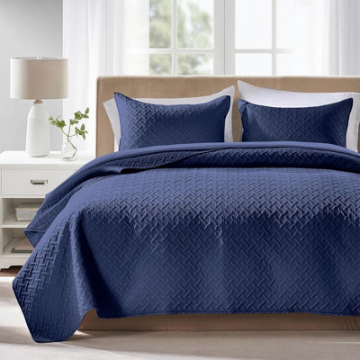 Ensemble de courtepointe grand bleu marine - Couvre-lit 3 pièces en microfibre ultra-douce avec taies décoratives, couvre-lit toutes saisons