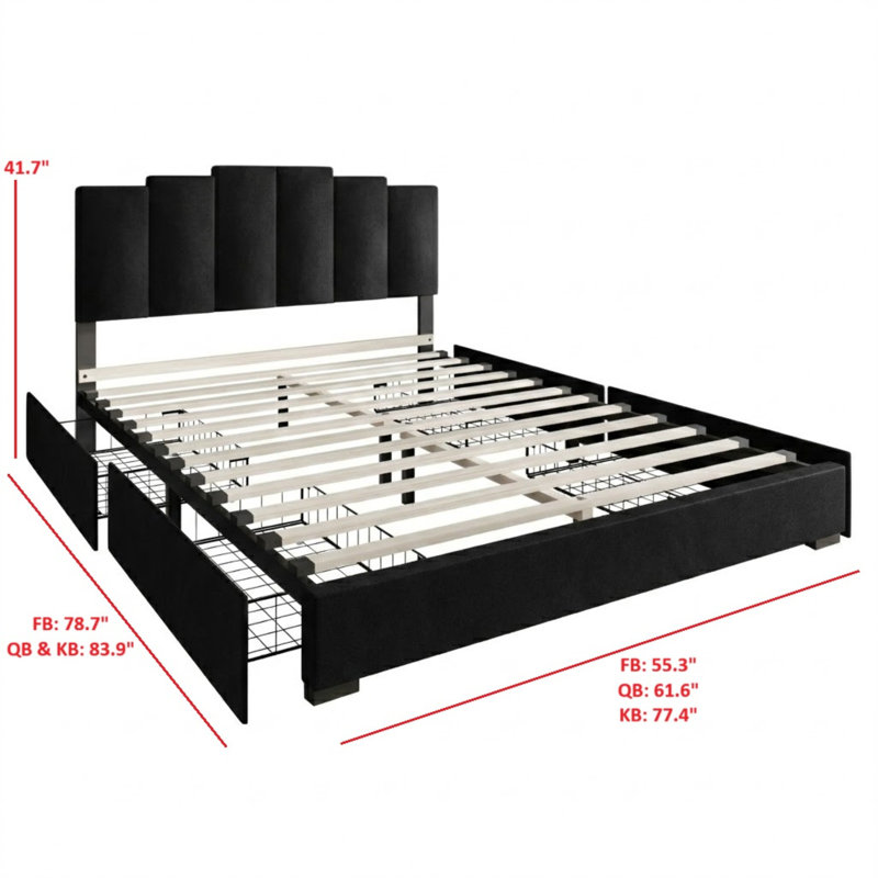 Lit plateforme avec rangement Cassonia, Complète, Noir