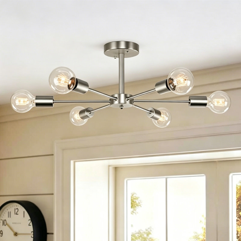 Plafonnier semi-encastré 6 lumières 23,62 po Annunzia, Nickel