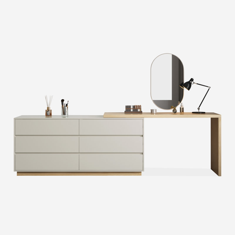 Bureau d'ordinateur en L avec table de bureau extensible avec 6 tiroirs l 47,2 po Talyiah