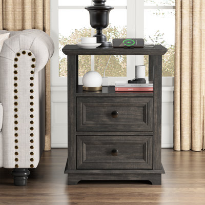 Bijal Tray Top 2 - Drawer End Table and Built-In Outlets