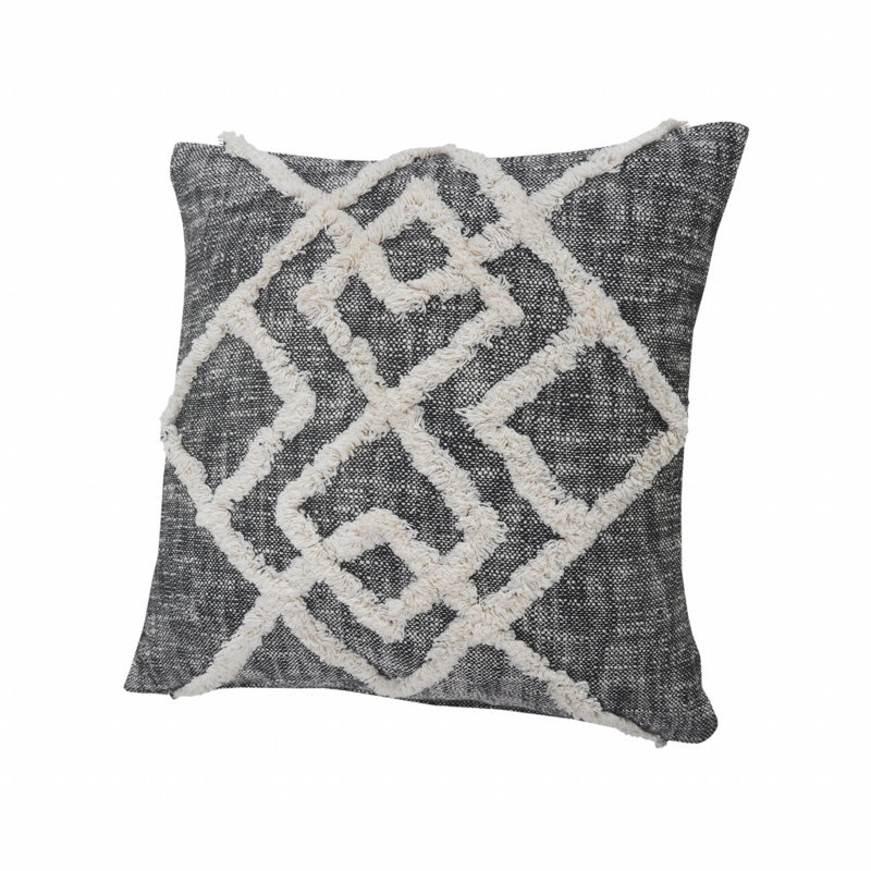 Oreiller à fermeture à glissière géométrique 100% coton 20 po x 20 po noir et crème
