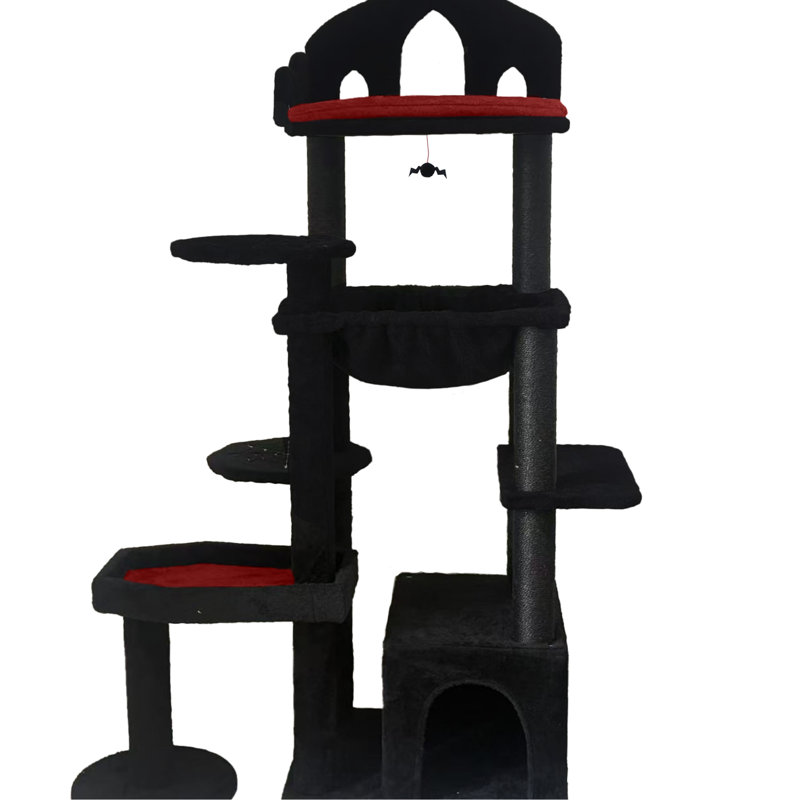Mobilier pour chat avec élégance foncée, lit épaissi et surfaces de grattage renforcées au design noir, maison effrayante, coussin épais