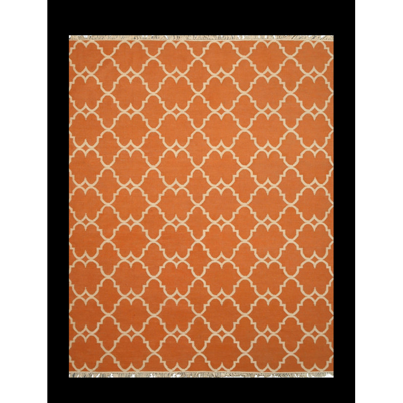 Durrant Orange Hand Knotted Beige Transitional Trellis Handmade Polyester Area Rug, Rectangle 5' x 8'