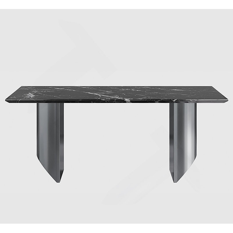 Table de salle à manger luxueuse en marbre texturé noir avec pieds en acier inoxydable - durable et élégante, Noir