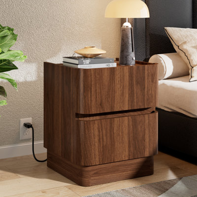  Avenley 18" Nightstands with Rounded Corners, Modern Bedside Table with Charging Station, 2 Handleless Drawers End Table for Bedroom, Living Room