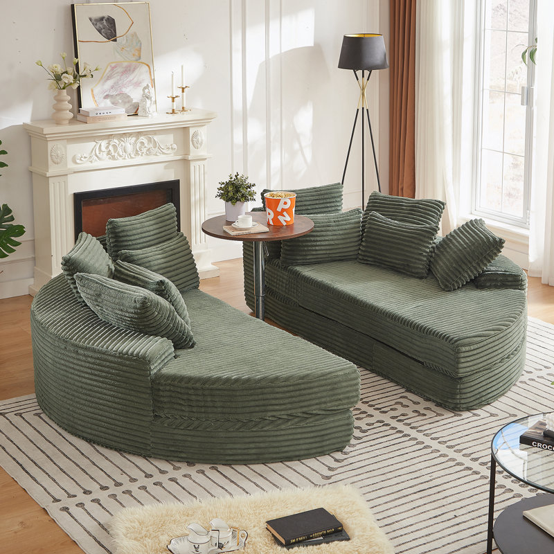 Canapé rond surdimensionné en velours côtelé de 78,5 pouces, convertible en deux fauteuils inclinables, canapé-lit 2 en 1, conception de coussin pour le cou avec cinq coussins décoratifs