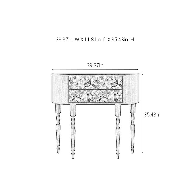 Console rétro élégante avec 2 tiroirs, H 35,43 po x l 39,37 po x P 11,81 po