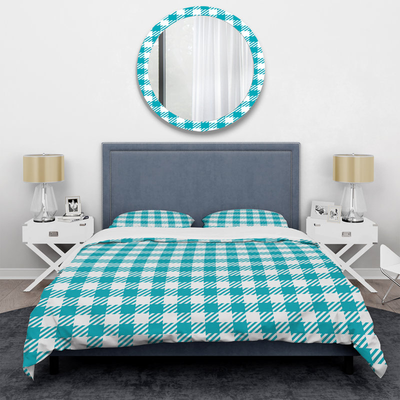 Tartan à carreaux bleu et blanc - Ensemble de housse de couette abstrait - Microfibre de polyester