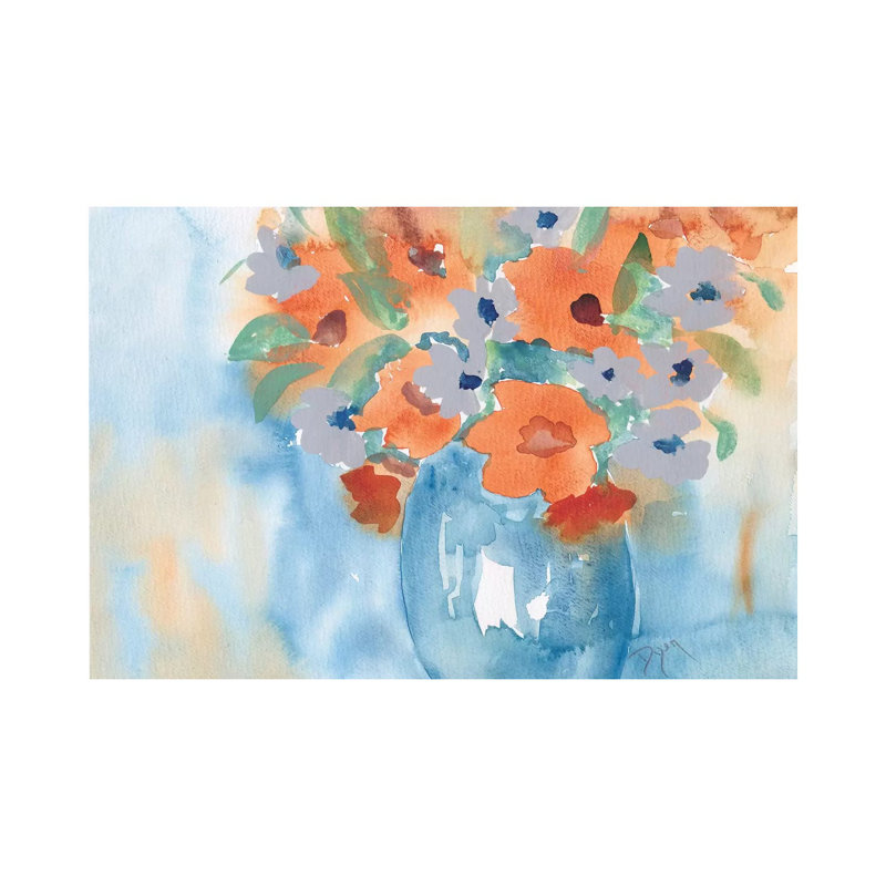 Orange Blue Bouquet 1 Piece Wrapped Canvas Wall Art, 152.5 cm H x 101.5 cm W