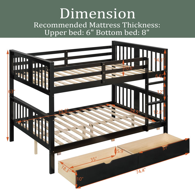 Lit superposé double au-dessus de double avec tiroirs et échelle pour meubles de chambre à coucher, chambre d'amis, Espresso