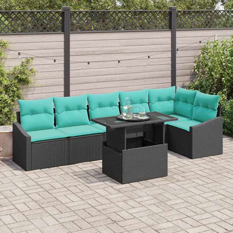 Ensemble de canapé de jardin Vidaxl 7 pièces noir et turquoise 100 x 55 x 73 cm