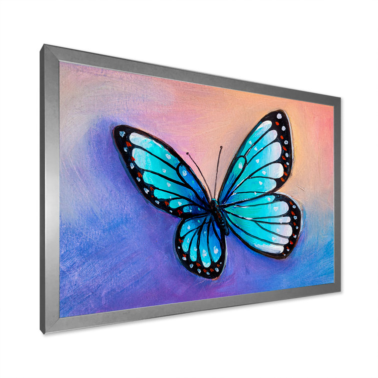 Teal & Rust Butterfly Embellished Fine Art Print in Vintage Frame