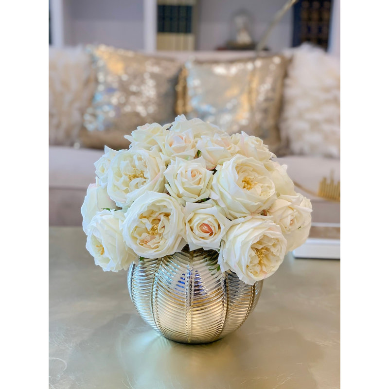 Large REAL TOUCH Rose Stems – Gold-Cream/Ivory English Roses For Home Décor