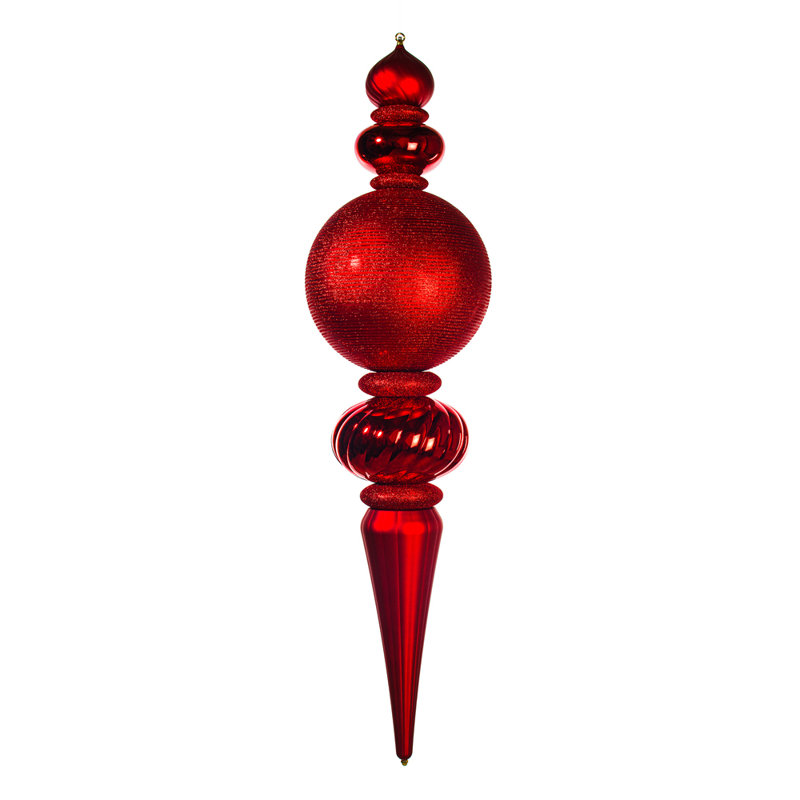 Ornement en faïence rouge de 62 po avec finitions brillantes, mates et paillettes Vickerman, Rouge