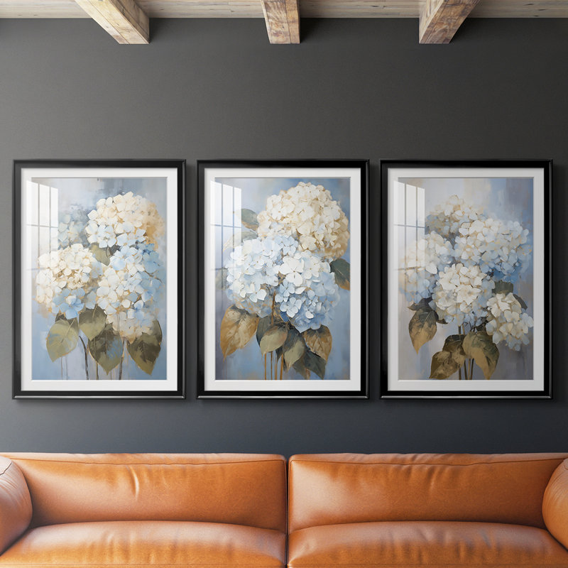 FLORAL Series Cxxxi - Impression encadrée sur mesure de qualité supérieure - 3 pièces, H 27 po x l 39 po, Noir
