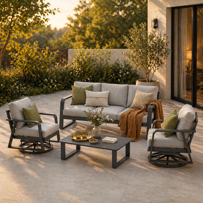 Contemporary Aluminum Patio Conversation Set with Swivel Rocking Chairs