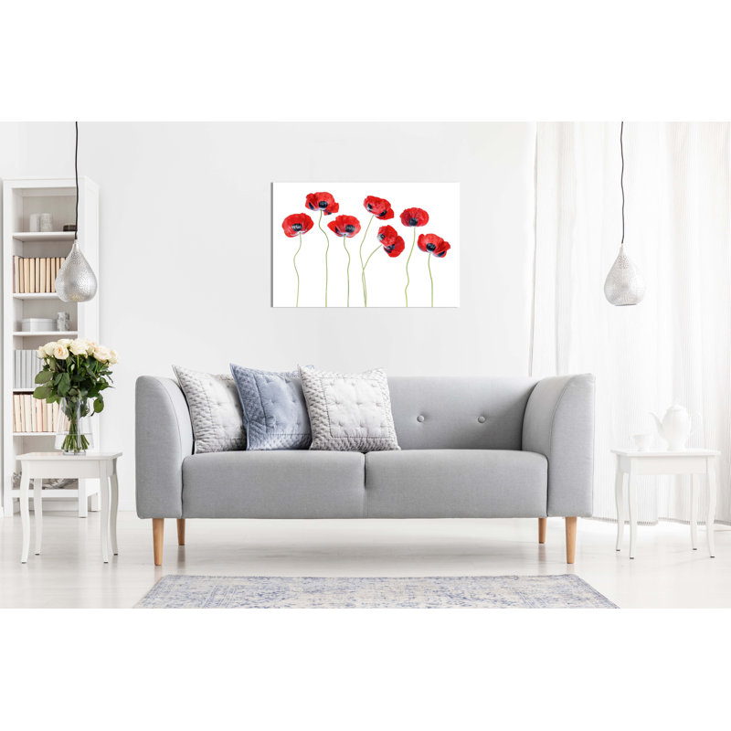 Crimson Red Ladybird Poppy Flowers - Wrapped Canvas Painting, 20cm H x 31cm W