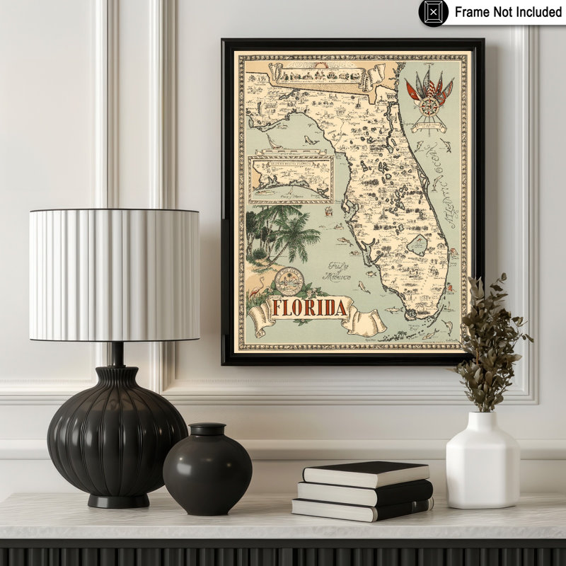 Carte des poissons de la Floride, H 11 po x l 14 po, Affiche, Sans cadre