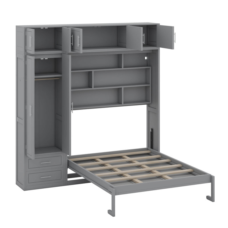 Grand lit escamotable avec armoire et armoire, Gris