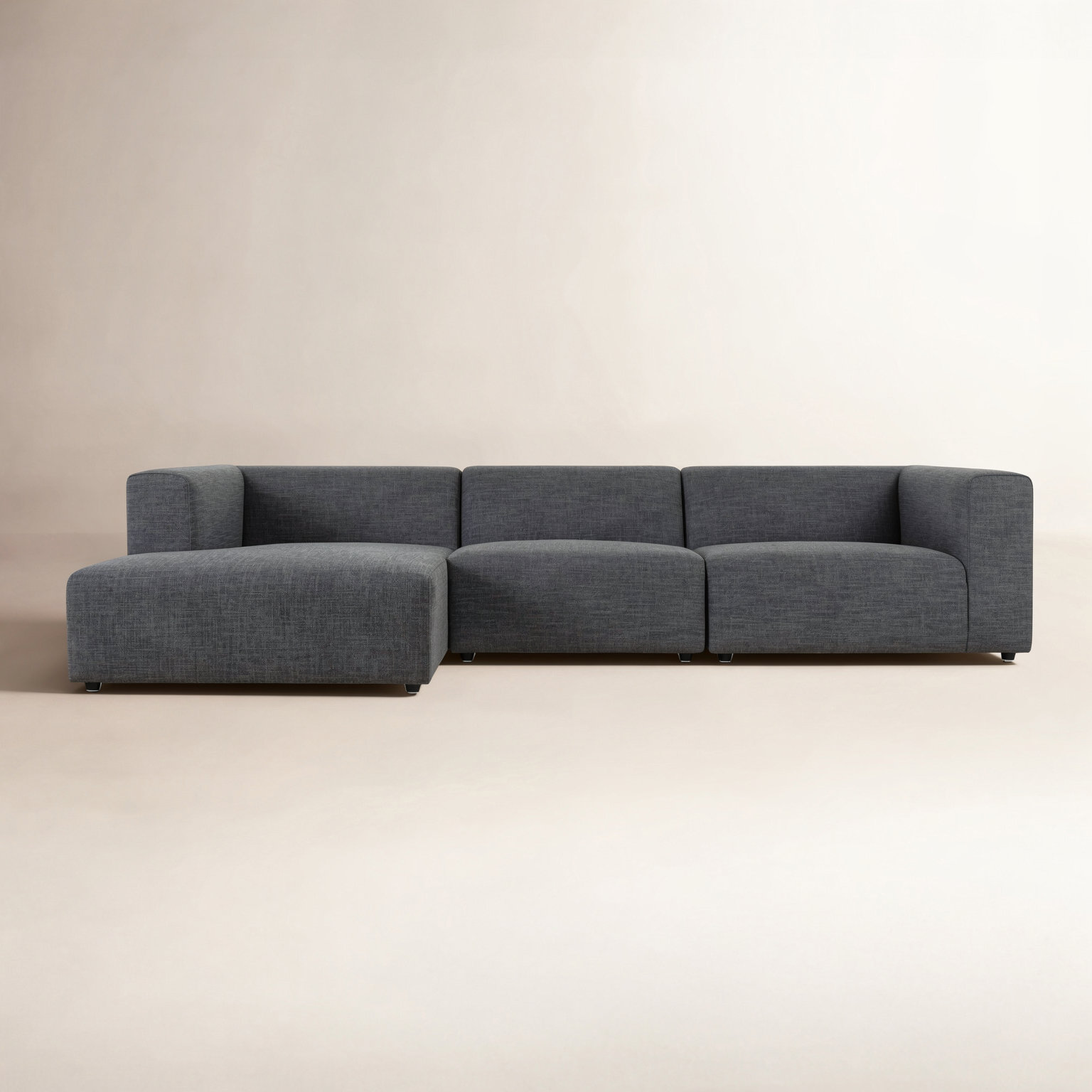 Sofa and Chaise, Left Hand Facing, Saxon Charcoal Polyester Blend