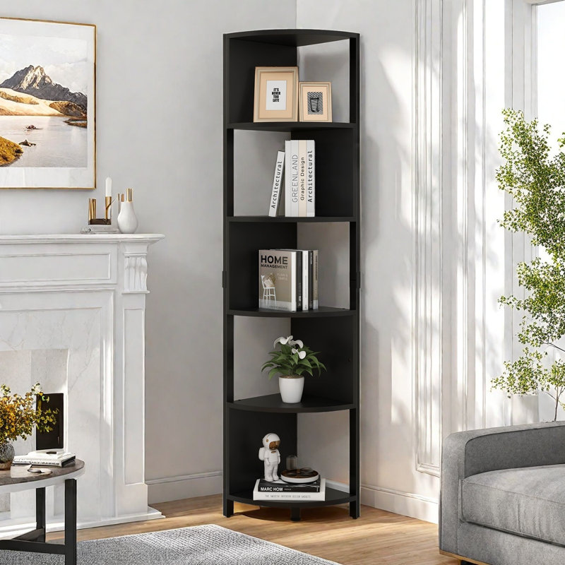 Ebern Designs 69"H 6-Tier Corner Etagere Bookcase, Black