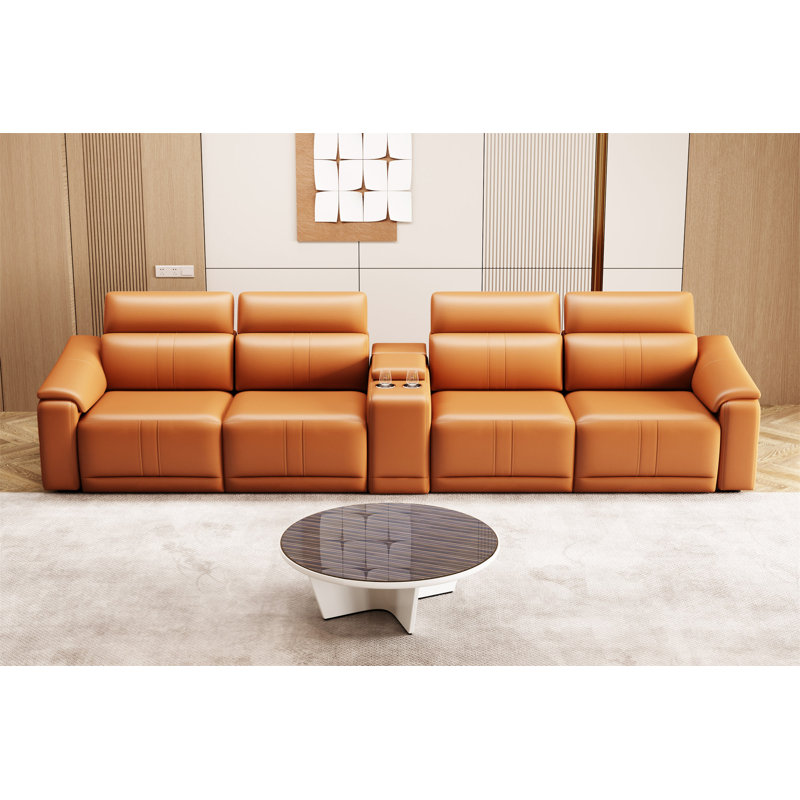 Canapé modulaire en cuir 5 pièces avec 2 porte-gobelets et canapé modulaire confortable pour le salon, Orange