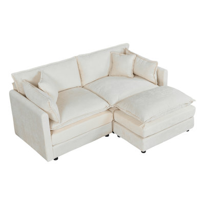 Modern Chenille Loveseat Sofa Couch With Ottoman