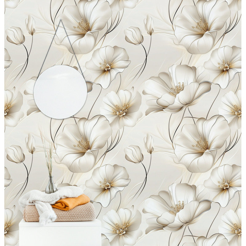 Papier peint floral ivoire élégant