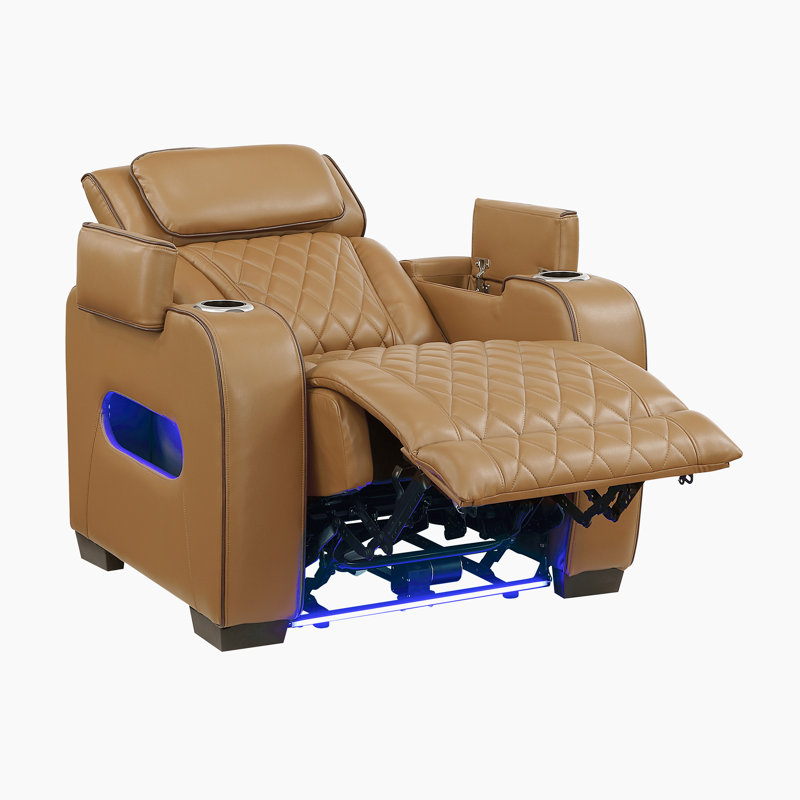 Savion 37.5" Modern & Contemporary Power Breathable Faux Leather Reclining Chair with Power Headrest, Ambient LED Lighting & Storage Arms